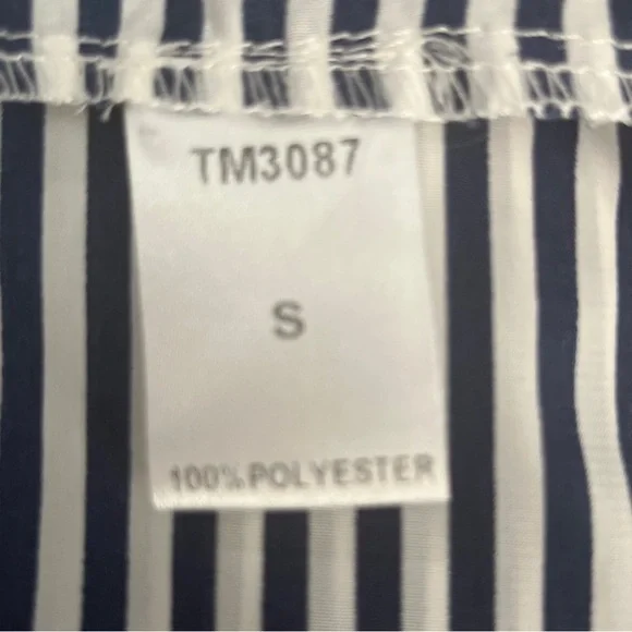 THLM Navy and White Striped Blouse with Orange Piping Detail EUC Size Small - Picture 6 of 7
